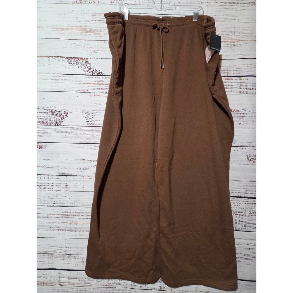 Grayson Threads Womens 3X Brown Wide Leg Sweatpants Heart Patch NWT